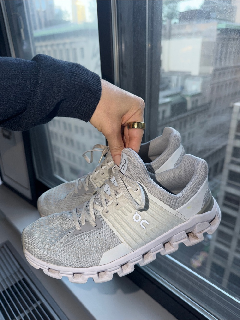 On Running Women's Cloud Running Shoes in Light Gray and White